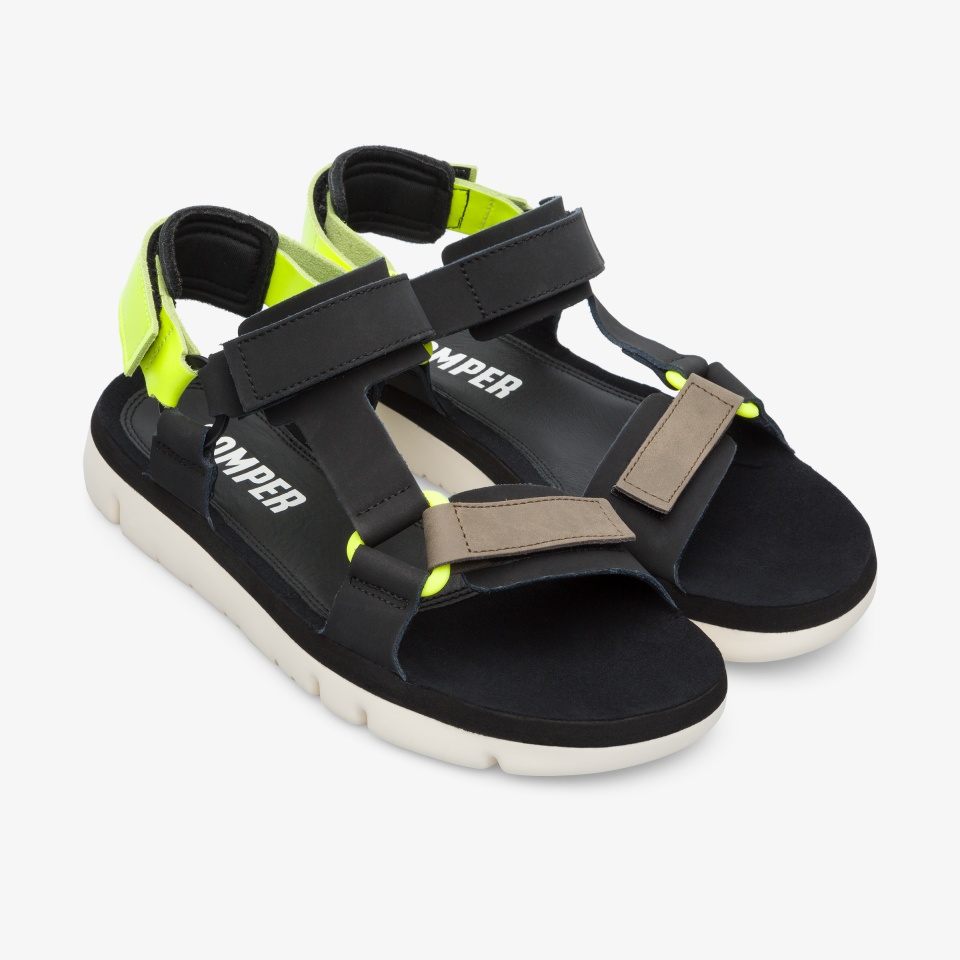 Camper Oruga Black/Beige/Yellow - Camper Mens Sandals ||7356-GVLTQ||